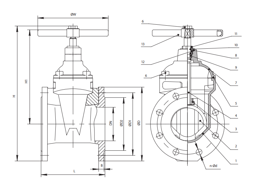 Конструкция задвижки Dendor 47GV с маховиком Конструкция задвижки Dendor 47GV с маховиком
