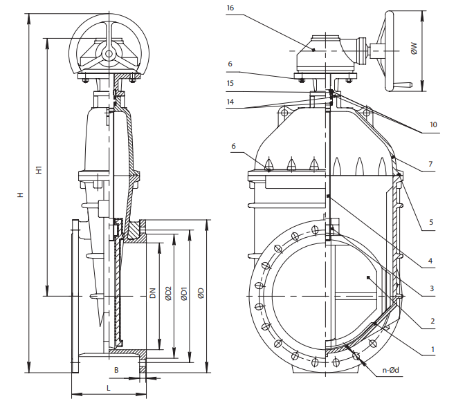 Конструкция задвижки Dendor 47GV с редуктором Конструкция задвижки Dendor 47GV с редуктором